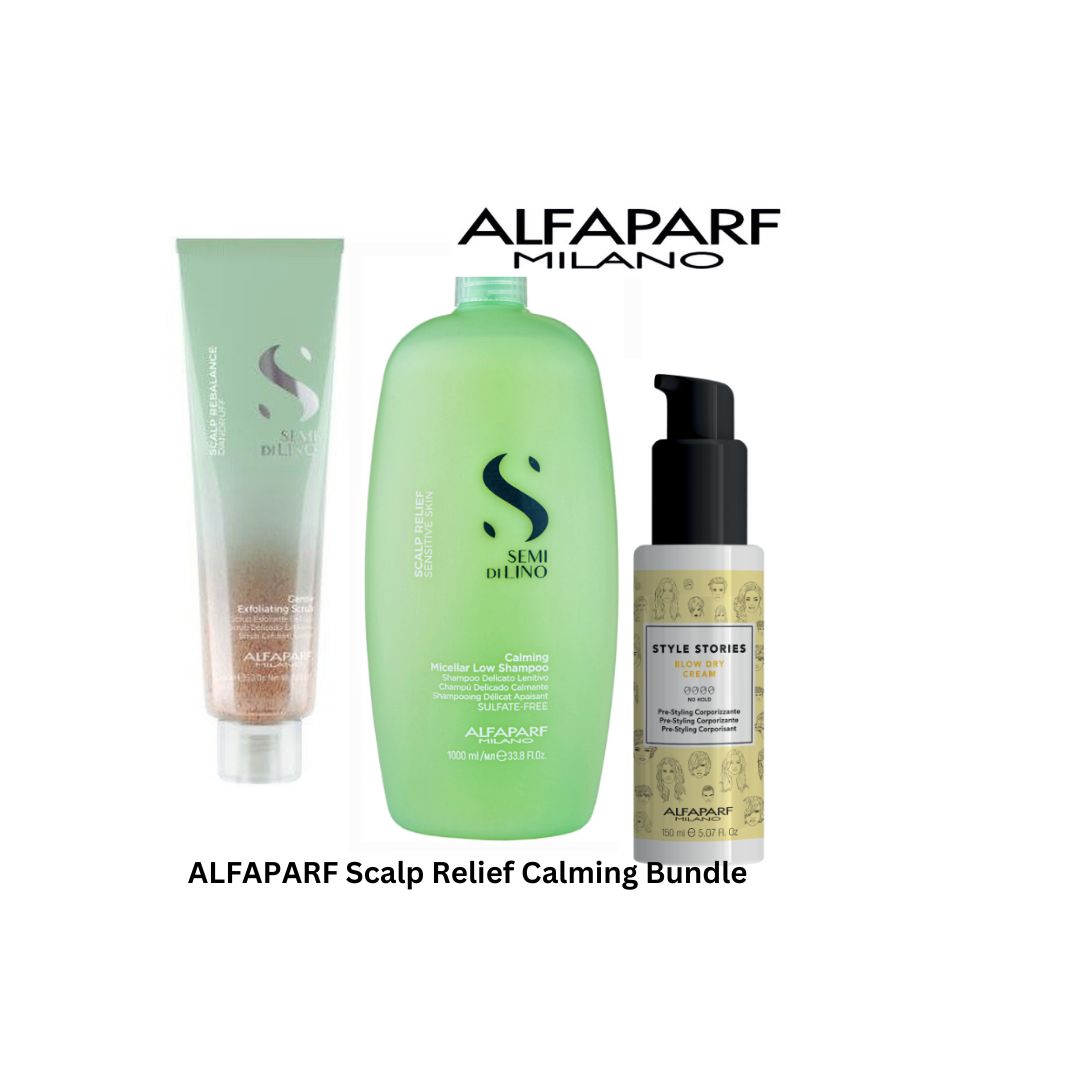 ALFAPARF Scalp Relief Calming Scrub, Shampoo & blow-dry cream