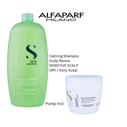 Alfaparf semi di lino scalp releif Calming shampoo and diamond mask