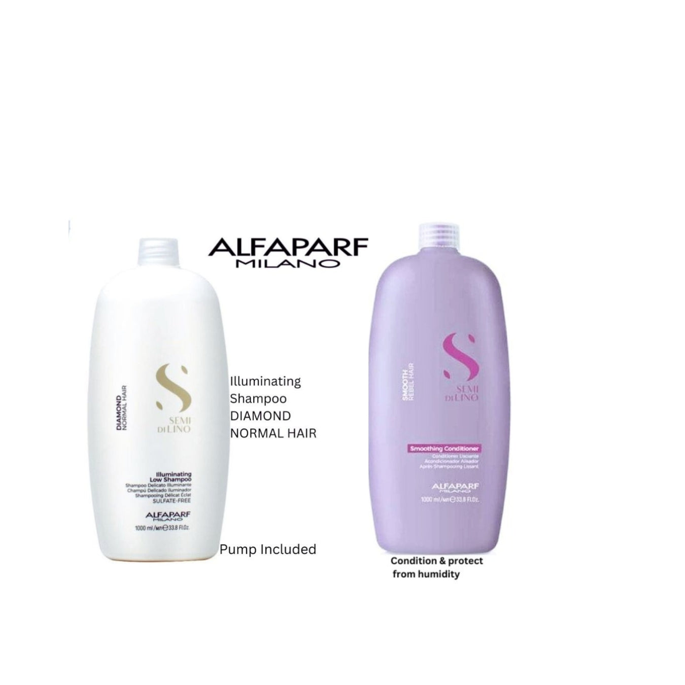 ALFAPARF Semi Di Lino Diamond Shampoo & Smoothing  Conditioner 1000ml + pumps