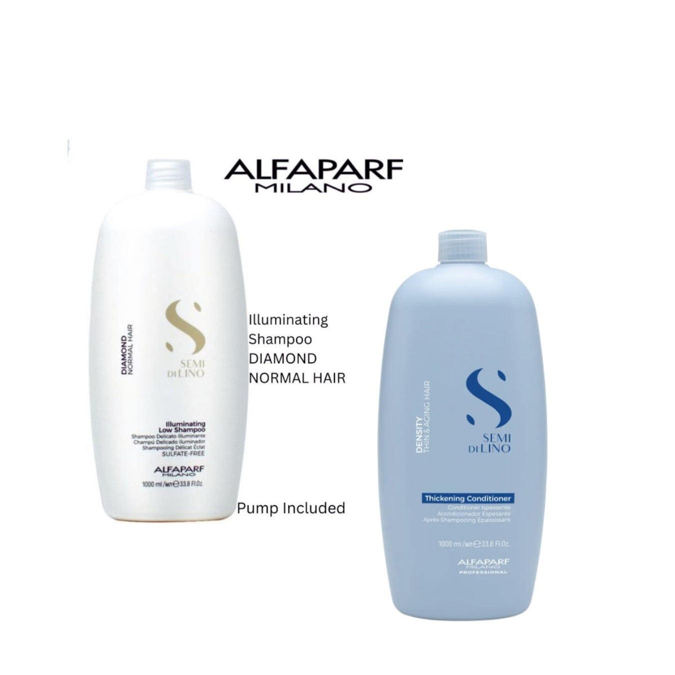 ALFAPARF Semi Di Lino Diamond Shampoo & Thickening  Conditioner 1000ml + pumps