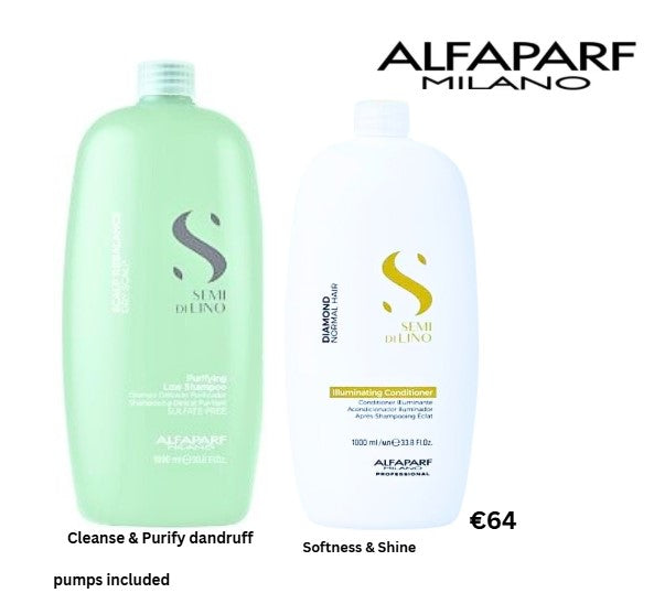 ALFAPARF Dandruff Purifying Shampoo & Diamond Conditioner Combo 1L + pumps