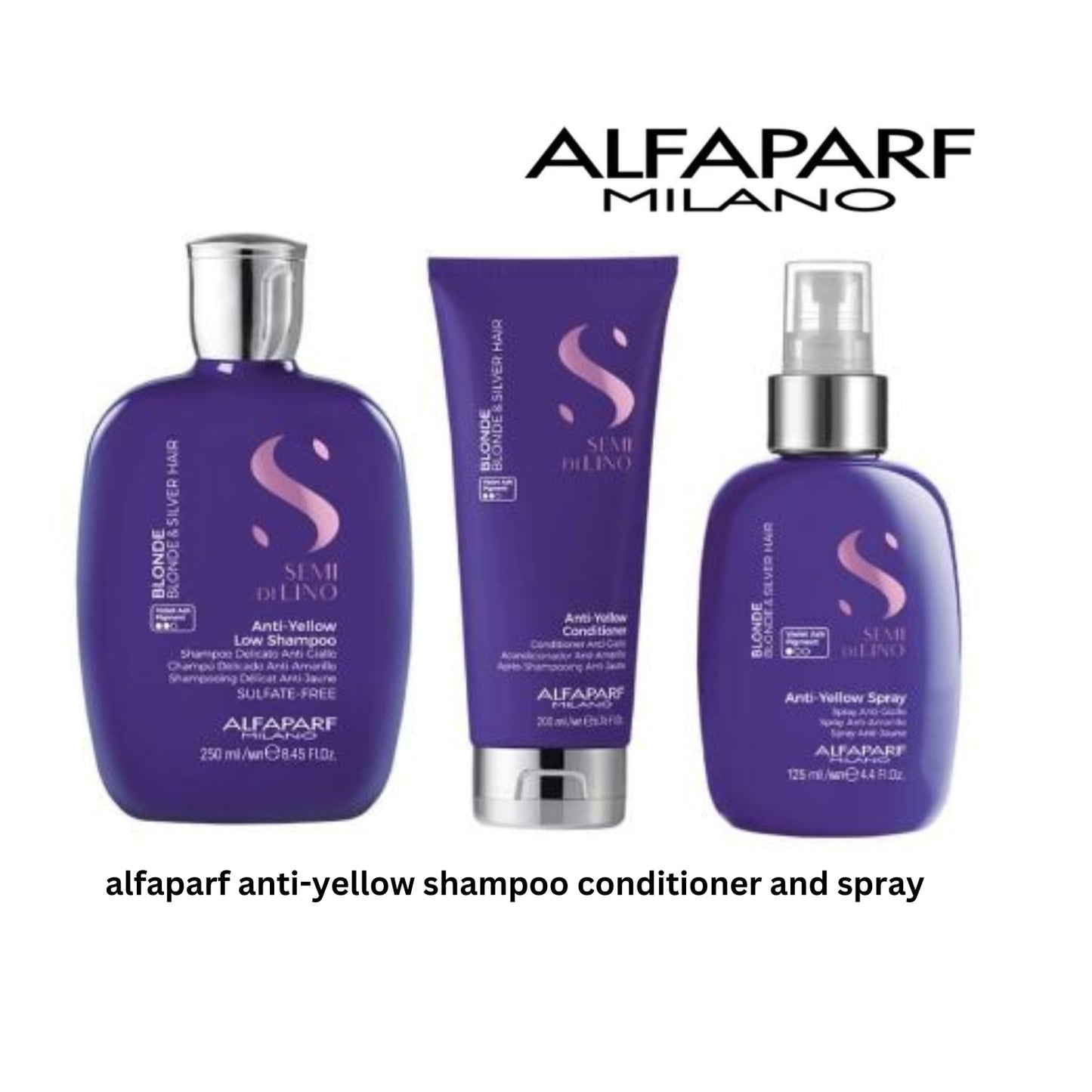 alfaparf anti-yellow shampoo, conditioner and spray