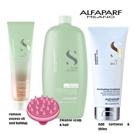 ALFAPARF Semi Di Lino SCALP Rebalance Scrub, Shampoo & Smoothing Conditioner