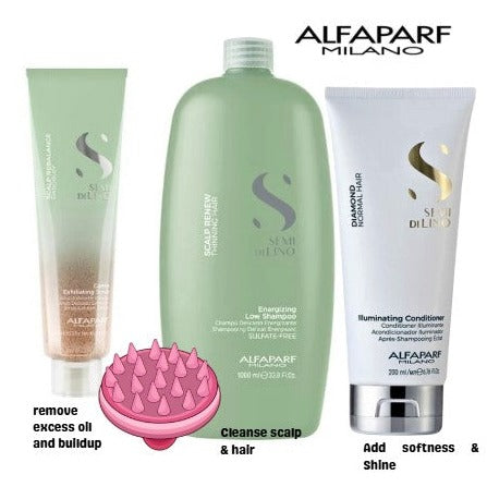 ALFAPARF Semi Di Lino Scalp Scrub, Energizing Shampoo and Conditioner