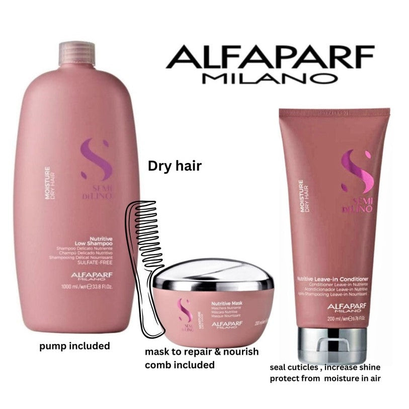 Alfaparf semi di lino moisture shampoo mask and conditioner