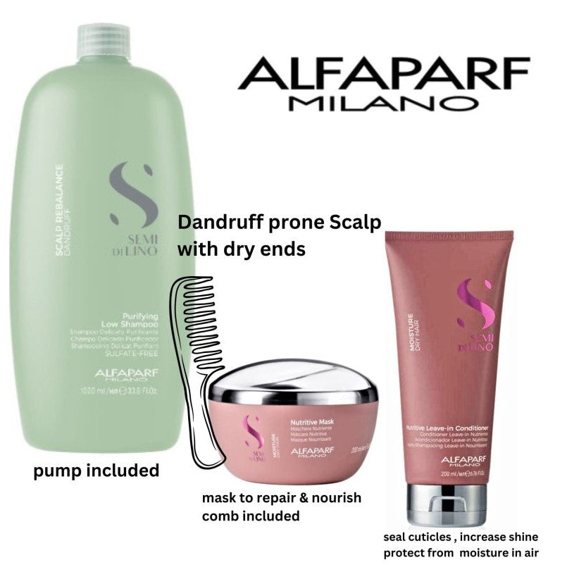 Alfaparf semi di lino dandruff prone shampoo moisture mask and conditioner